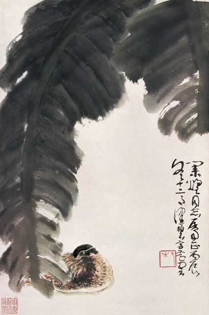 陈佩秋 丙辰（1976年）作 蕉叶鸳鸯 立轴